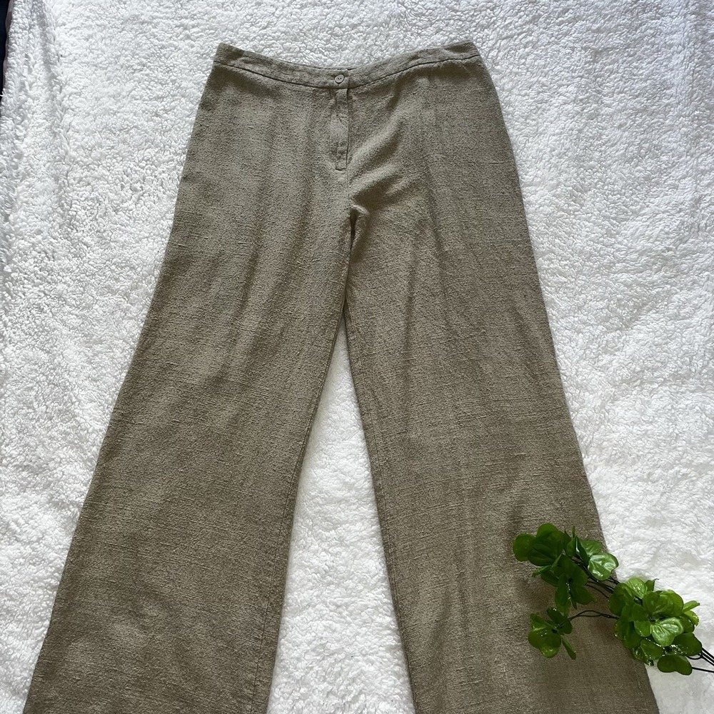 100% Silk Dress Pants Women's Beige Sz 8 Straight Leg Trousers Elegant Work - Picture 2 of 6